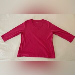 Kim Rogers 100% Cotton 3/4 Sleeve V-Neck Top Soft Casual Shirt - Size XL